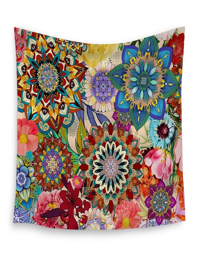 HUGANE Boho Abstract Mandala Floral Tapestry, Folk Colorful Mandala Flower Wall Tapestries, Vintage Boho Elegant Art Deco Botanical Hanging Wall Decor for Bedroom Living Room Home Office - Image 1